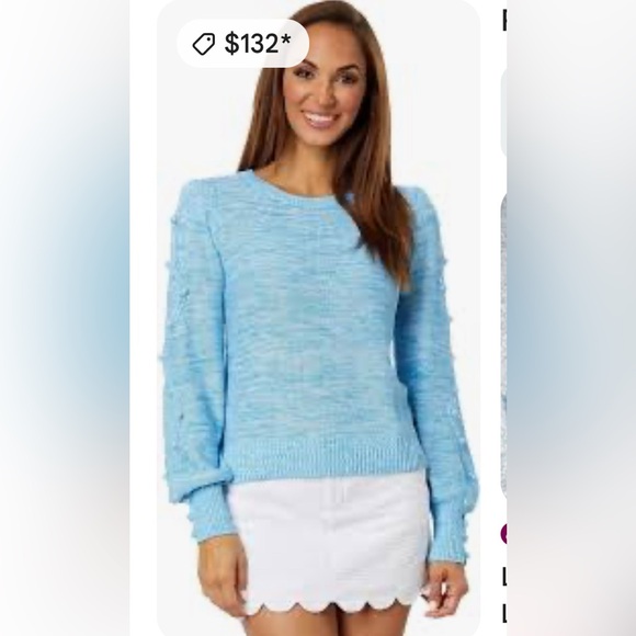 SOLD Lilly Pulitzer Attie crew neck baby blue with peeps of white Small $70 - Picture 8 of 8